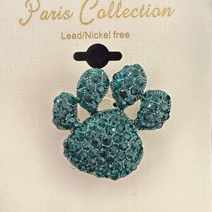 Teal Crystal Paw Brooch